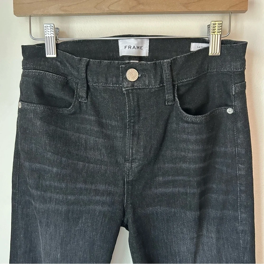 Frame Le High Skinny Jeans Split Hem Black Corvo Stretch - Size 27 - Picture 8 of 11